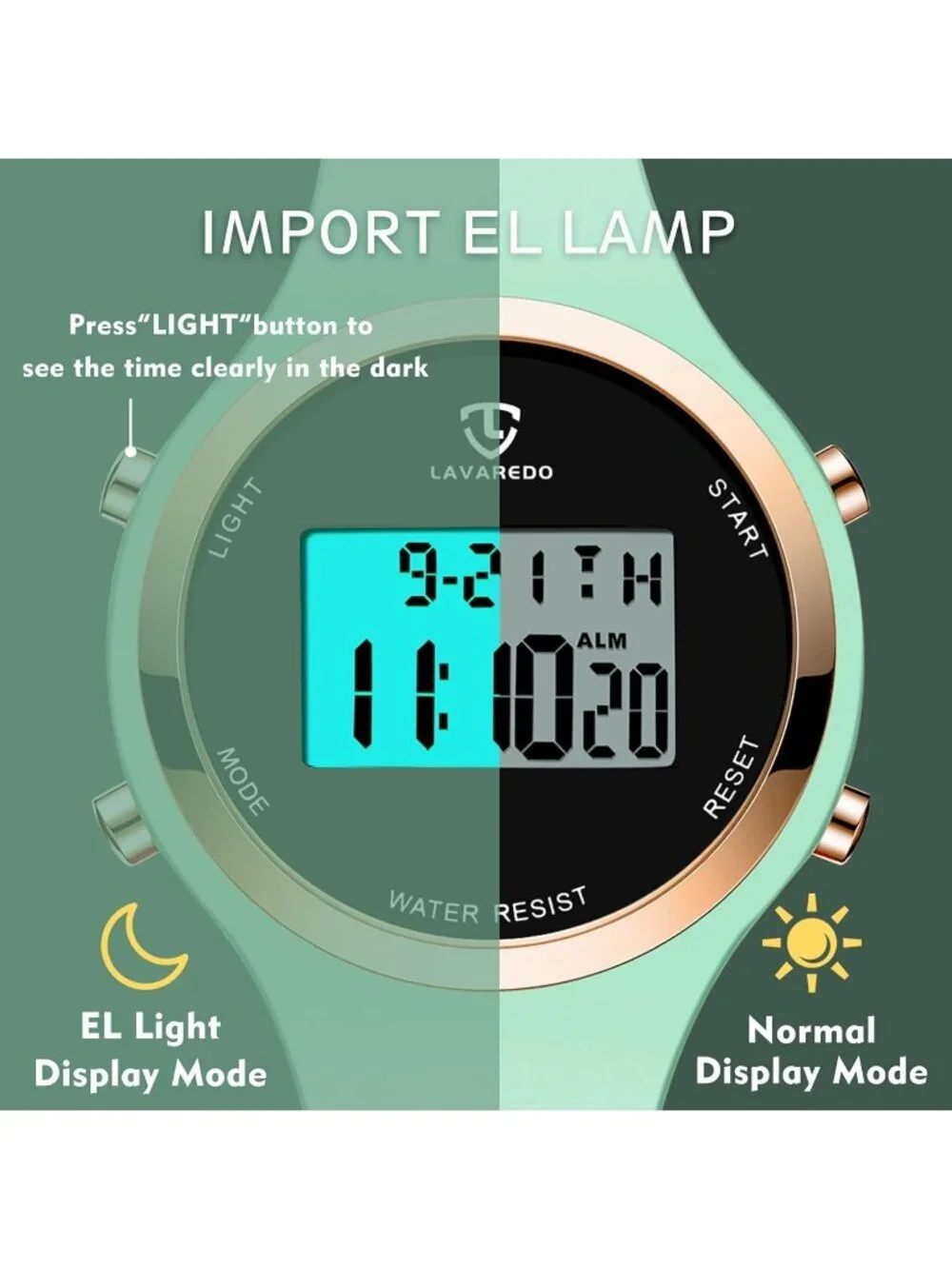 Women's Light Green Quartz Chronograph Waterproof Outdoor Sport Digital Watch